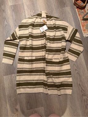 Knox Rose Cream & Olive Striped Open-Front Cardigan